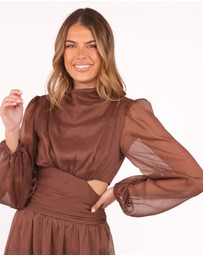Petal & Pup - Neveah Long Sleeve Maxi Dress - Chocolate