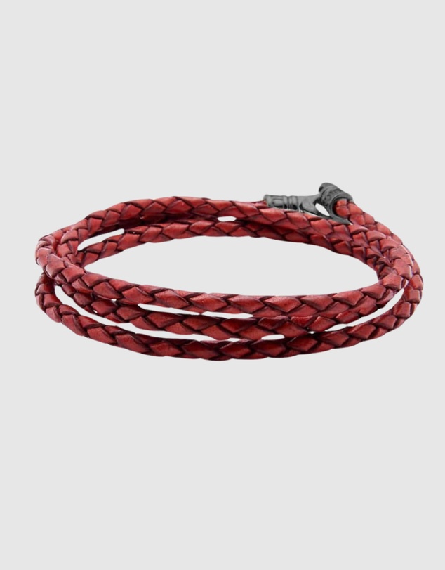 Nialaya Jewellery - Men's Red Wrap Around Leather Bracelet