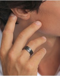 Kuzzoi - ICONIC EXCLUSIVE - Ring Men Set Basic Hammered in 925 Sterling Silver Oxidized