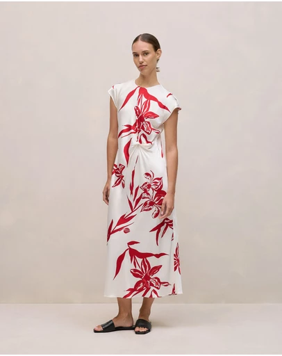 Trenery - Wild Iris Twist Front Column Dress in White