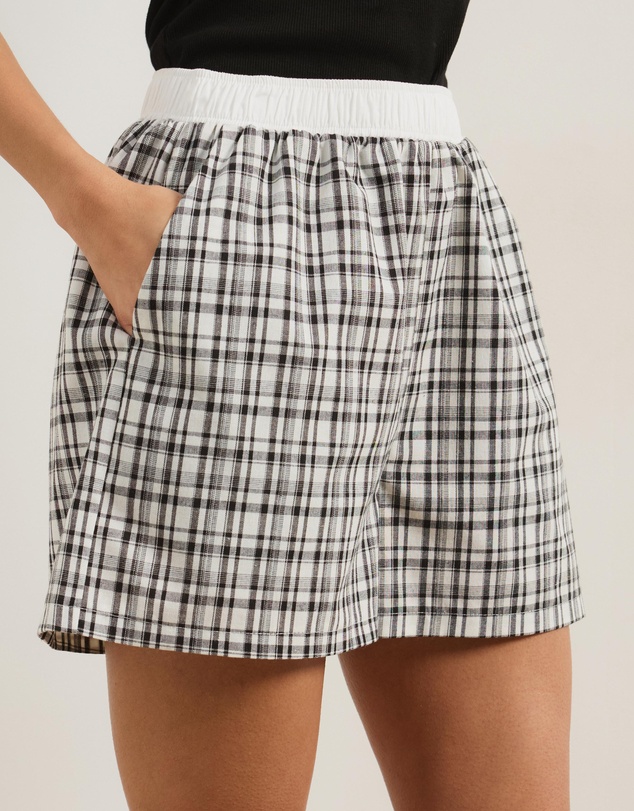 Atmos&Here - Checkered Cotton Blend Shorts With Contrast Elasticated Waistband
