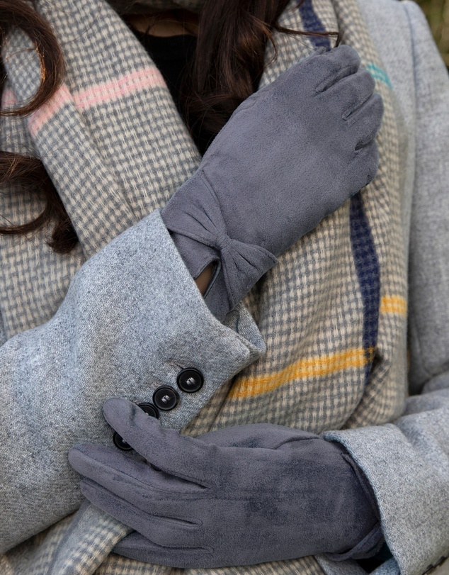 DENTS - Touchscreen Faux Suede Gloves with Bow Winter Warm