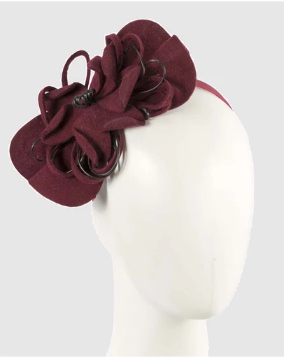 Max Alexander - Felt Burgundy Flower Winter Racing Fascinator