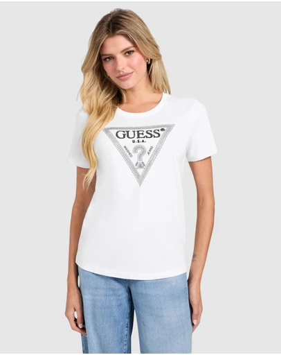 GUESS - Short Sleeve Crewneck Krystal Triangle T-Shirt
