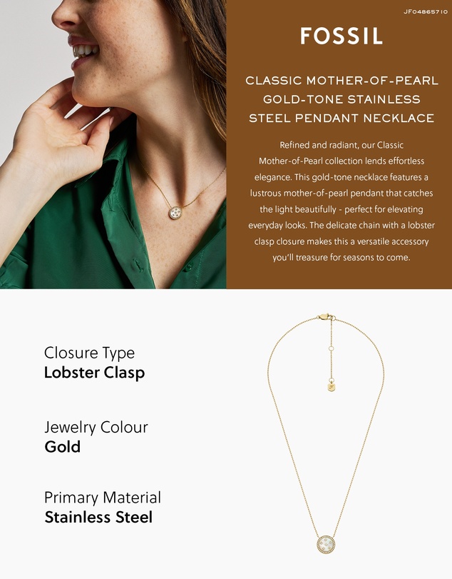 Fossil - JEWELRY Classic Mother-of-Pearl Gold-Tone Pendant Necklace