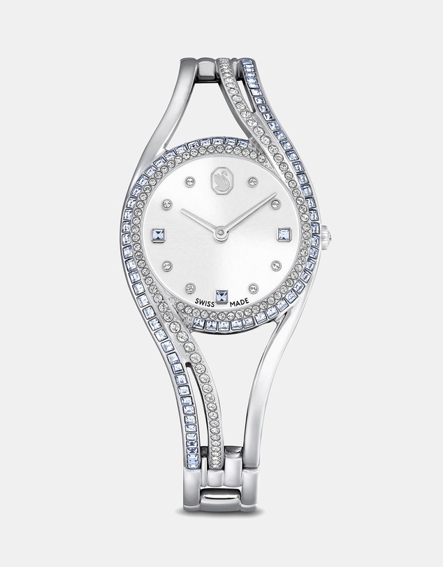 Swarovski - Hyperbola Bangle Watch, Swiss Made, Metal Bracelet, Blue, Stainless Steel