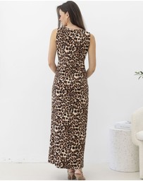 Angel Maternity - Irene Maxi Knot Front Maternity Dress - Animal Print