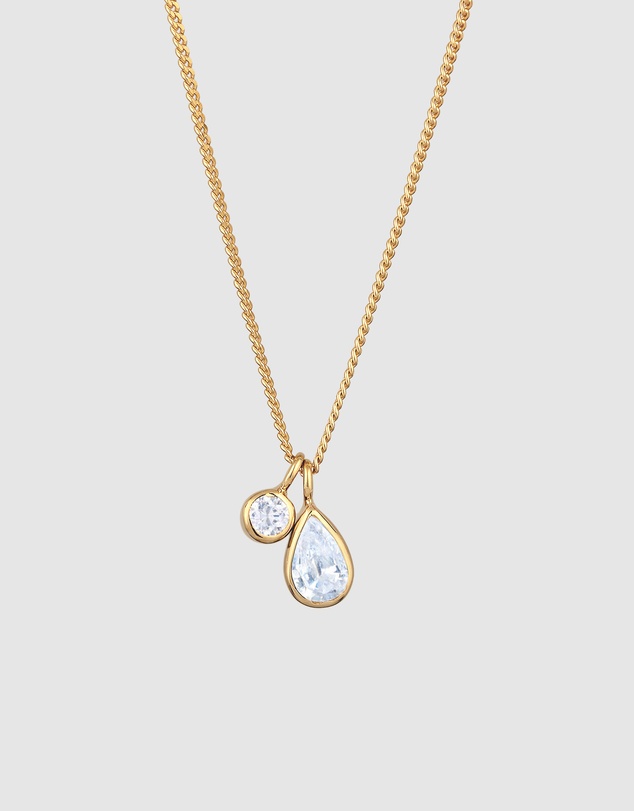 Elli Jewelry - Necklace Women Drop White Zirconia 925 Sterling Silver Gold Plated