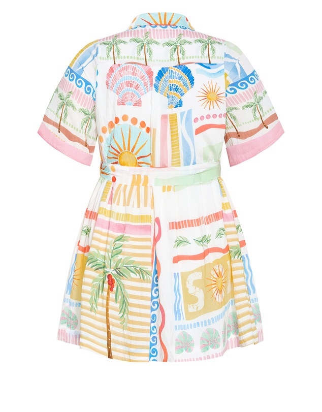 City Chic - Plus size Lia Sea Dream Placement Print Mini Dress - ivory