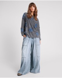 ONE TEASPOON - Blue Blossom Denim Palazzo Pants