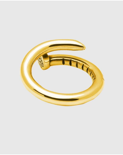 Nialaya Jewellery - Men's Nail Ring with Dorje Engraving and Gold Finish