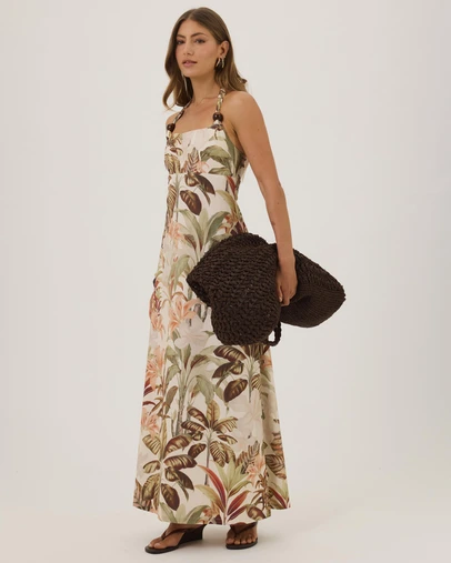 Atmos&Here - Lily Cotton Halter Maxi Dress With Beads