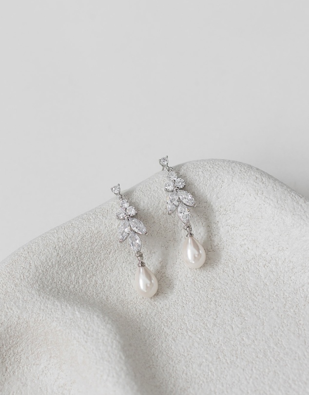 The White Collection - Holly - Art Deco Silver Pearl Bridal Earrings