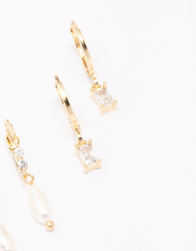 Lovisa - Gold Plated Baguette & Pearl Earring Pack