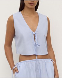 Assembly Label - Havana Stripe Poplin Tie Front Top