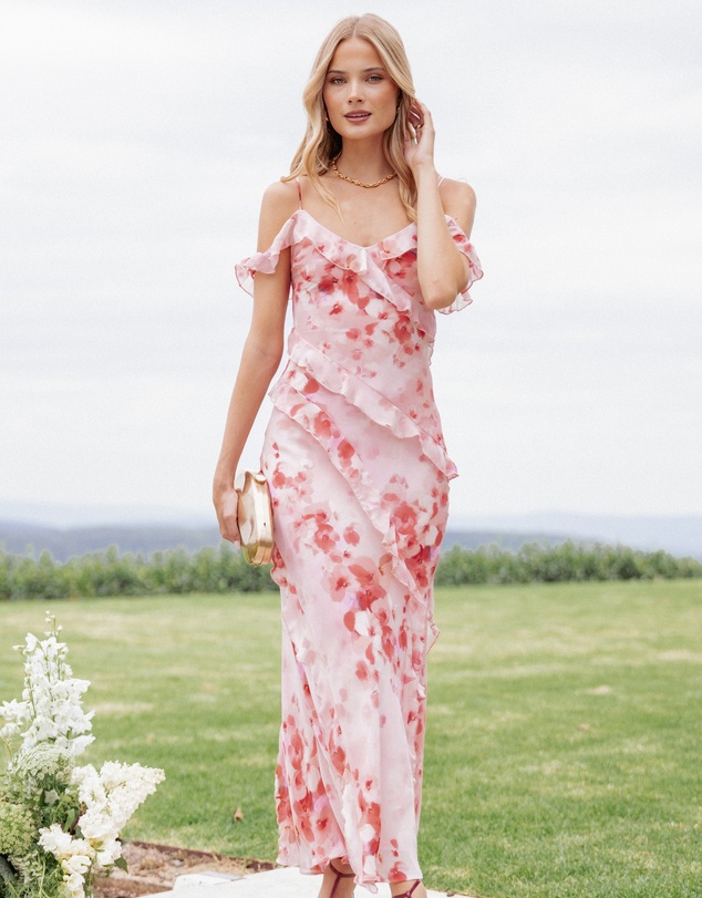 Petal & Pup - Alexia Off Shoulder Maxi Dress - Pink Floral