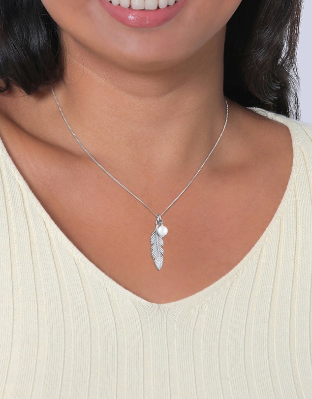 Elli Jewelry - Necklace Feather Shell Pearl 925 Sterling Silver