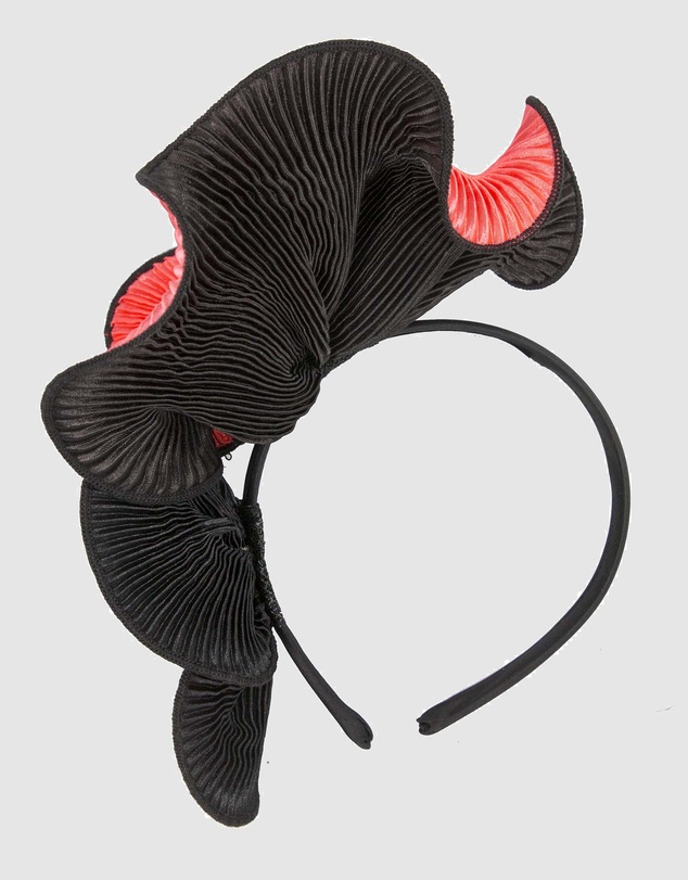 Max Alexander - Coral and Black Racing Fascinator