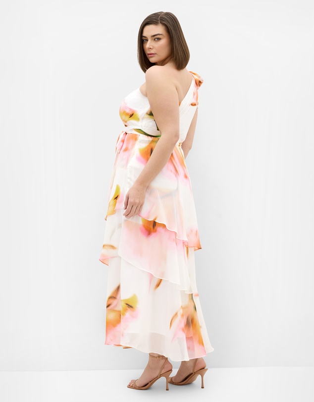 City Chic - Plus size Enchant Fleur One Shoulder Maxi Dress - ivory