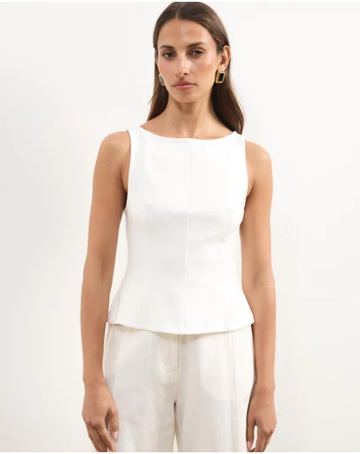 Atmos&Here - Eleni Sleeveless Peplum Ponte Structured Top