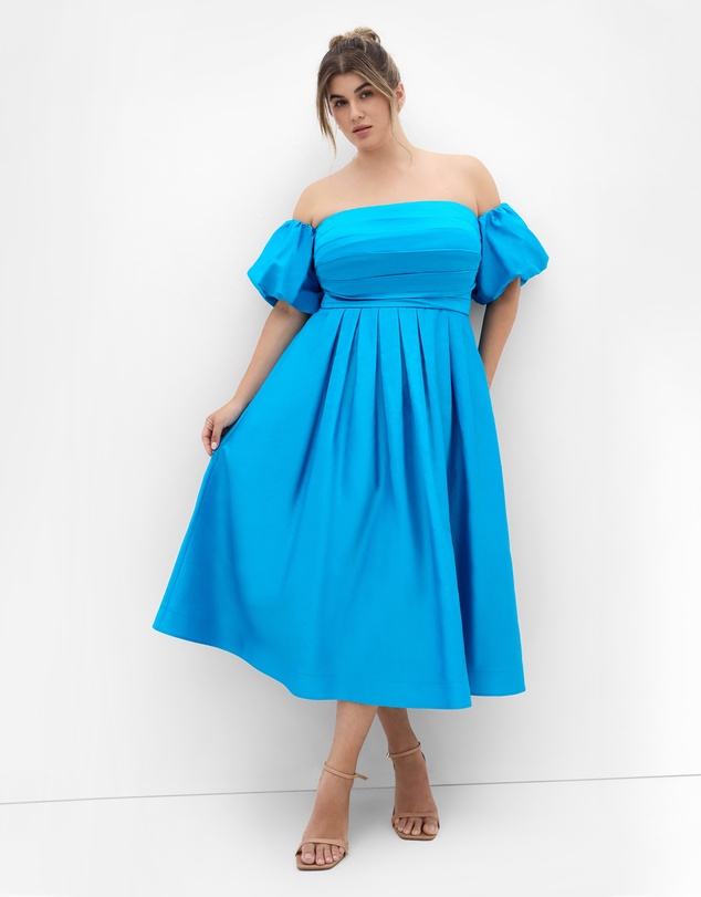 City Chic - Plus size Rosalee Puff Sleeve Midi Dress - azure