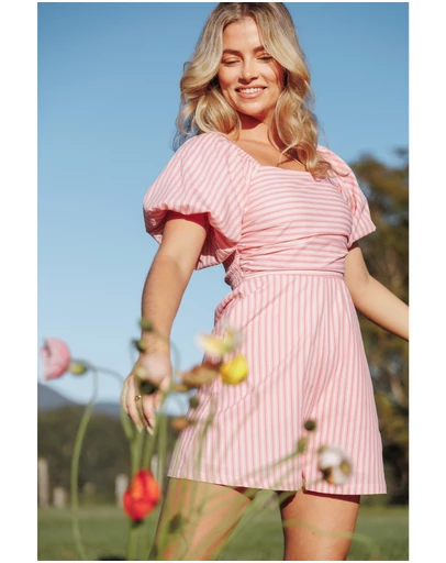 Petal & Pup - Clo Puff Sleeve Playsuit - Pink Stripe
