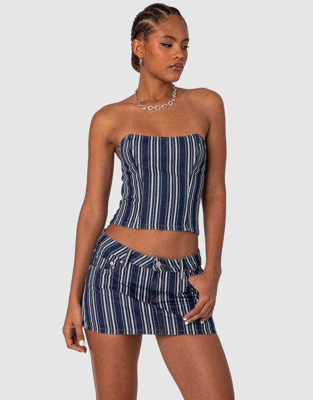 EDIKTED - Inez Striped Denim Corset