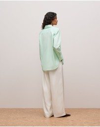 Trenery - Cotton Poplin Long Sleeve Shirt in Peppermint