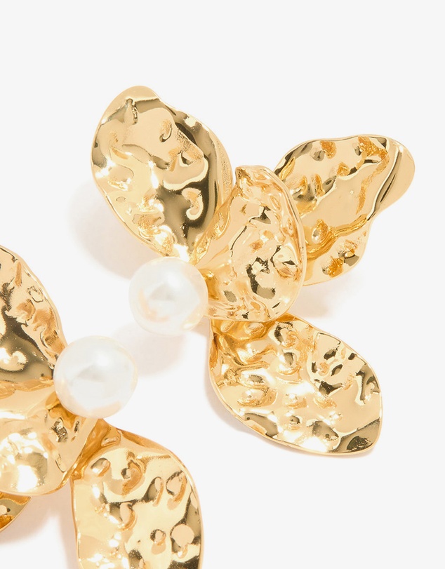 Lovisa - Waterproof Gold Plated Stainless Steel Large Flower Pearl Stud Earrings