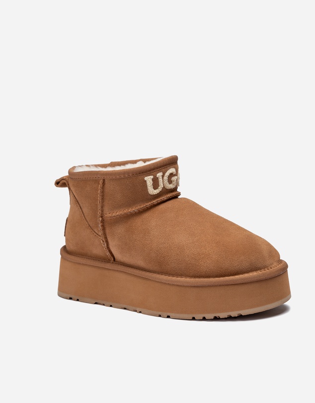 Ozwear Connection Uggs - Ugg Classic Platform Knit Logo Ultra Mini Boots (Water Resistant)(4cm)