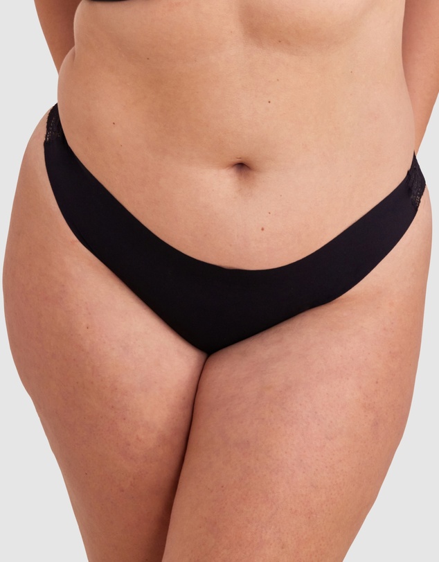 Bras N Things - Smooth Comfort Lace V String Knicker - Black/ Black