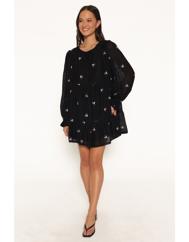 Petal & Pup - Immy Embroidered Mini Dress - Black Floral