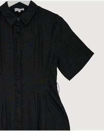 Revibe - Repaired AERE Orien Tuck Waist Linen Shirt Dress - AU 10