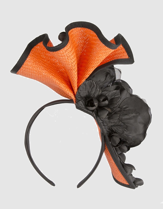 Fillies Collection - Bespoke Sculpted Orange Black Racing Fascinator