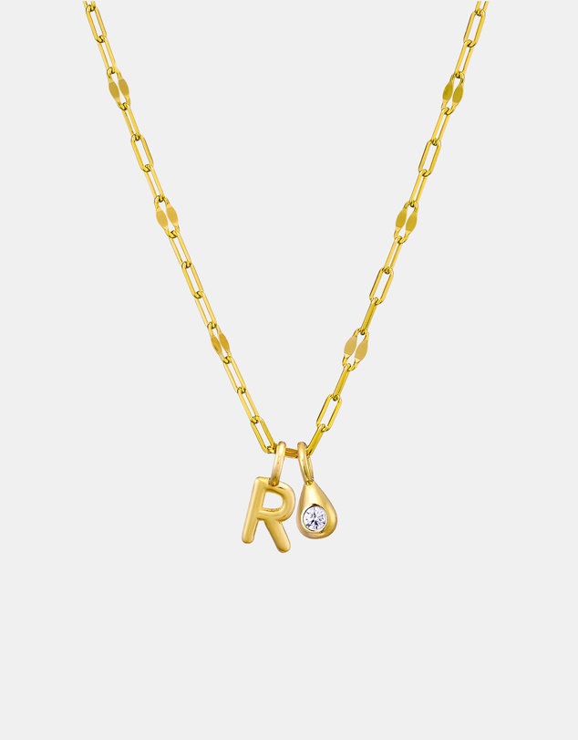 Zoe Olivia - 14K Gold Vermeil Imprint Initial R Cubic Zirconia Necklace