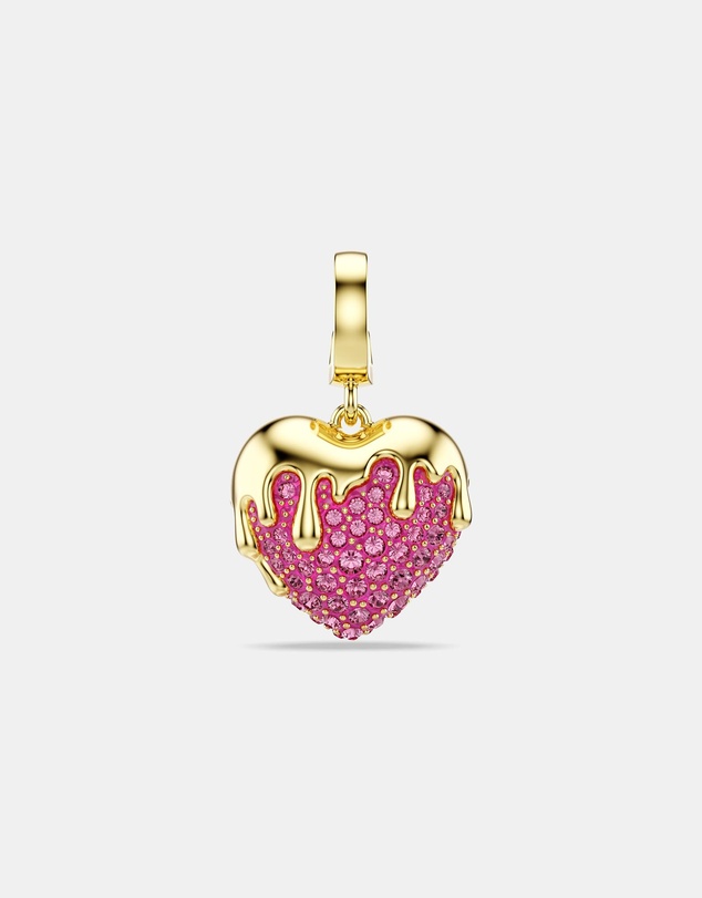 Swarovski - Idyllia Charm, Round Cut, Heart, Pink, Gold-tone Plated