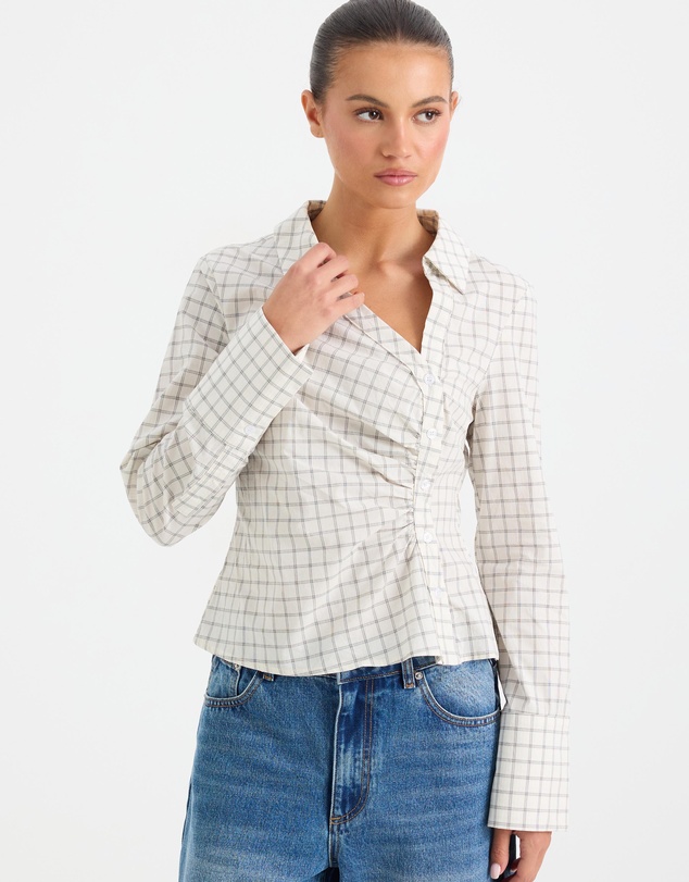 Calli - Caden Check Asymmetrical Button Through Shirt