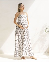 Angel Maternity - Clemence Maternity Summer Maxi Dress in Cross Print
