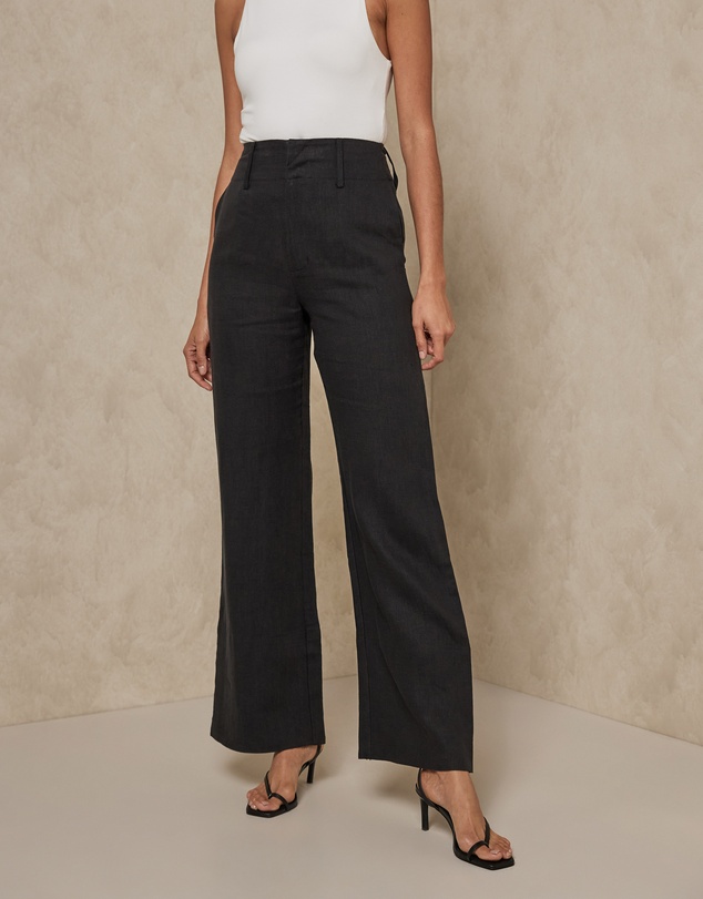 AERE - Linen Wide Leg Pants With Deep Waist Band