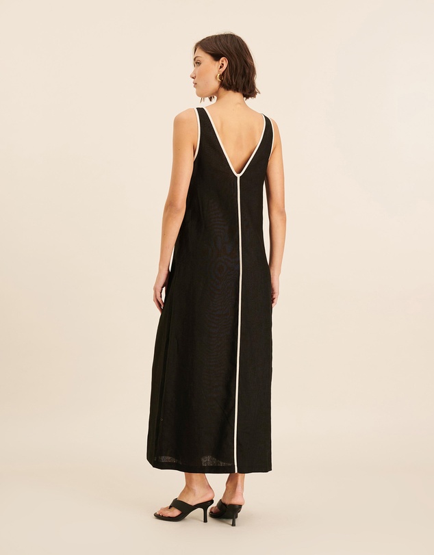 AERE - Zena Linen Contrast Midi Dress