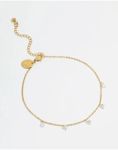 Lovisa - Waterproof Gold Plated Stainless Steel Cubic Zirconia Droplet Anklet