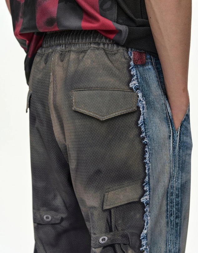 Andersson Bell - Denim & Cargo Trompe L'oeil Mesh Pants - Unisex