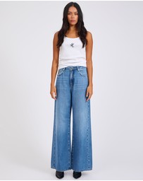 ONE TEASPOON - Love Machines Mid Waist Super Wide Leg Denim Jeans - Bright Blue