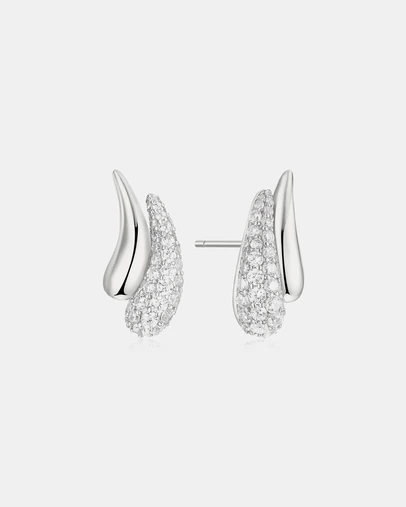 Ania Haie - Silver Pave & Polished Teardrop Duet Stud Earrings