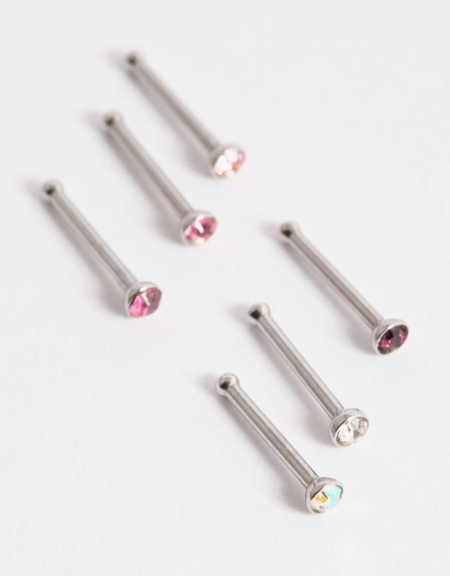 Lovisa - Surgical Steel Multi Cubic Zirconia Clear Nose Stud 6-Pack