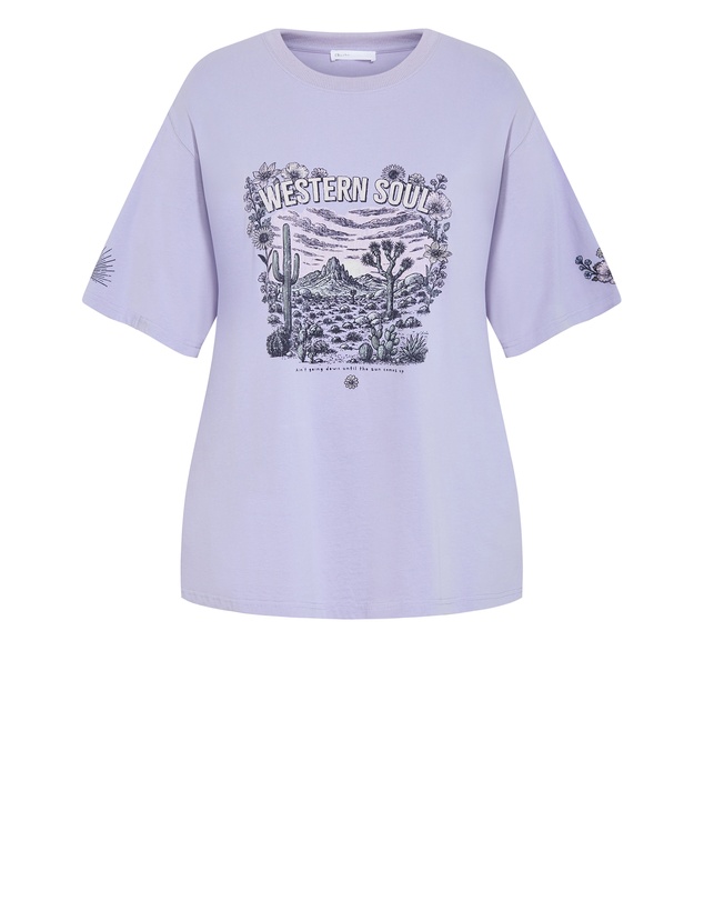 City Chic - Plus size Western Soul Oversized Tee - lilac