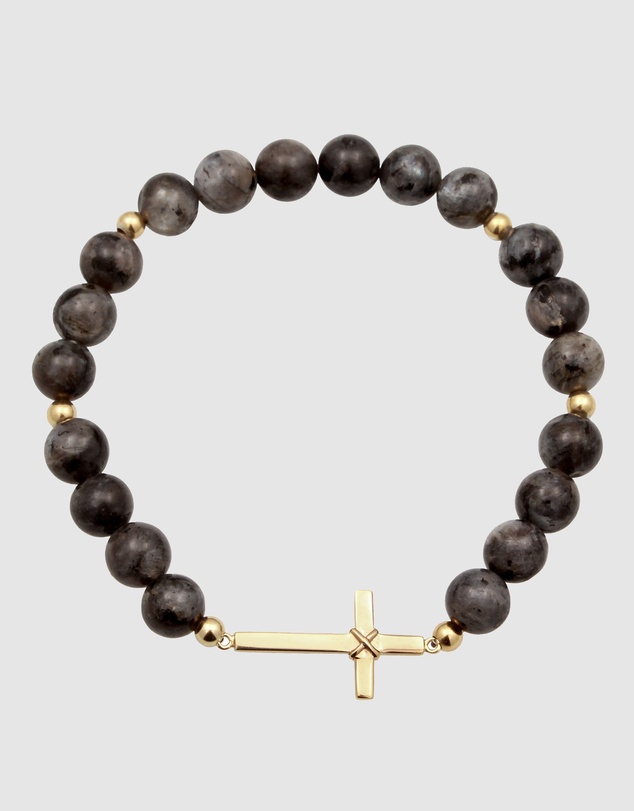 Kuzzoi - ICONIC EXCLUSIVE - Lavakite Bead Bracelet with Cross in Gold-Plated 925 Sterling Silver
