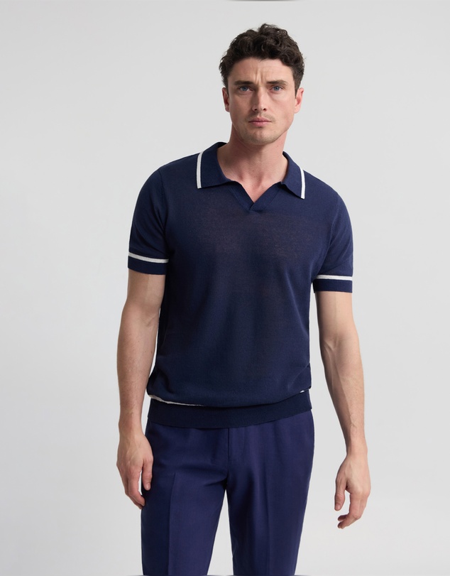 Oxford - Vito Linen Blend Polo With Tipping