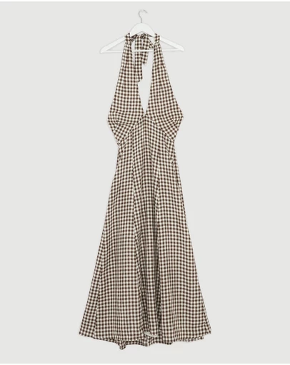 Revibe - Repaired AERE Nolana Gingham Halter Maxi Dress - AU 8