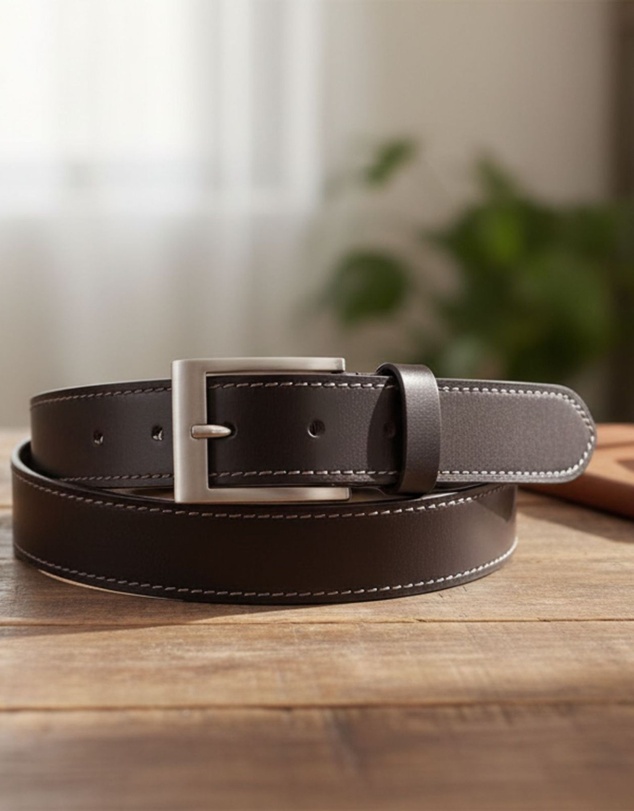 Jacaru - Jacaru 6015 Stitched Leather Belt Brown 35mm